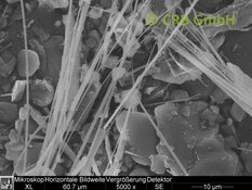 Amiante de tremolite dans talc, image MEB | © CRB Analyse Service GmbH
